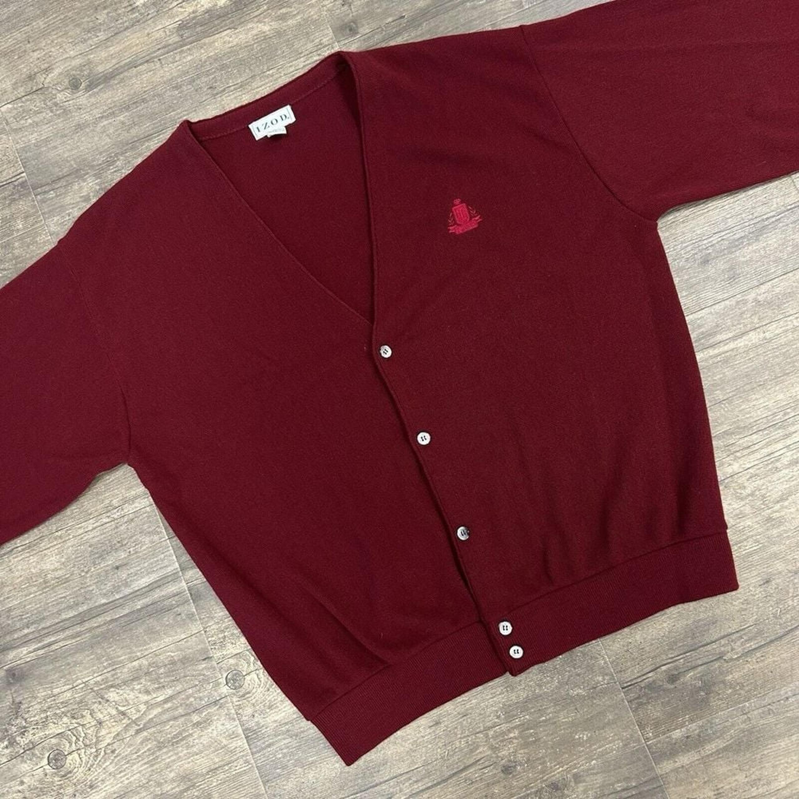 Vintage Izod Knit Cardigan Sweater Men Size XLT-Tall Made In USA Burgundy