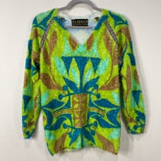 Custo Barcelona Neon Green Blue Soft Fuzzy Eyelash Pullover Sweater Euro Retro M