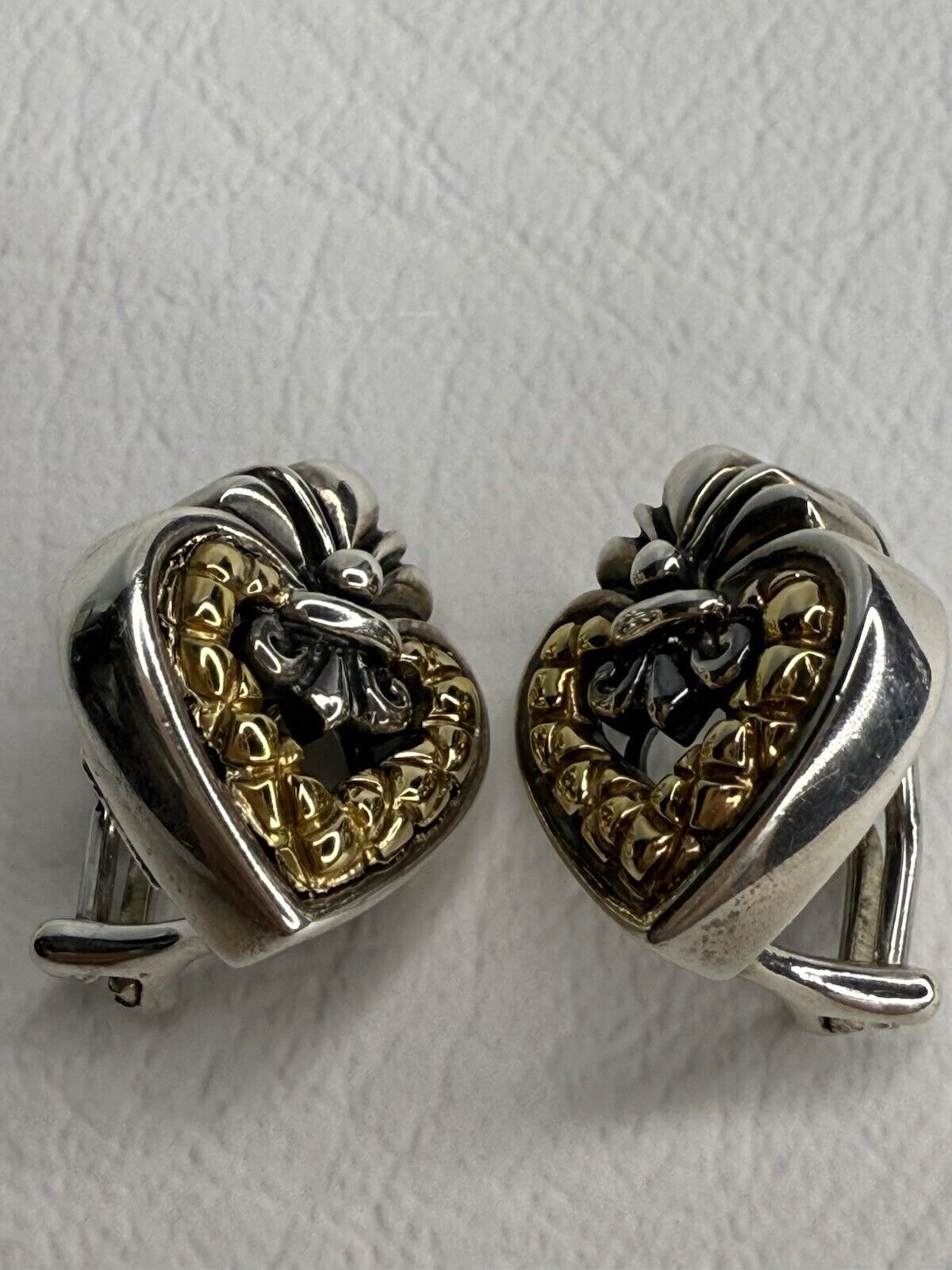 Nancy & David Fleur De Lis Earrings 925 Sterling Silver & 14K Yellow Gold