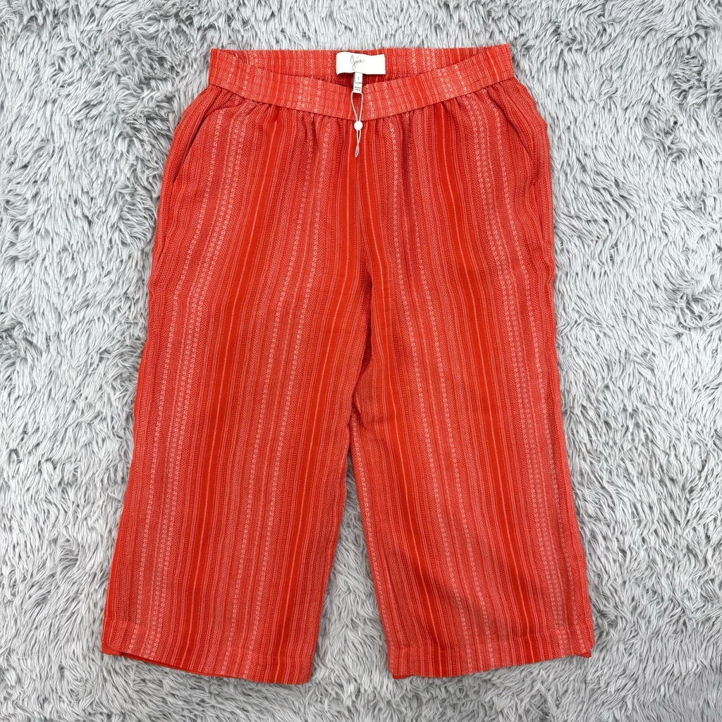 Joie Pants Women's S Orange Striped NWOT 100% Silk Cropped Lined Wide Leg