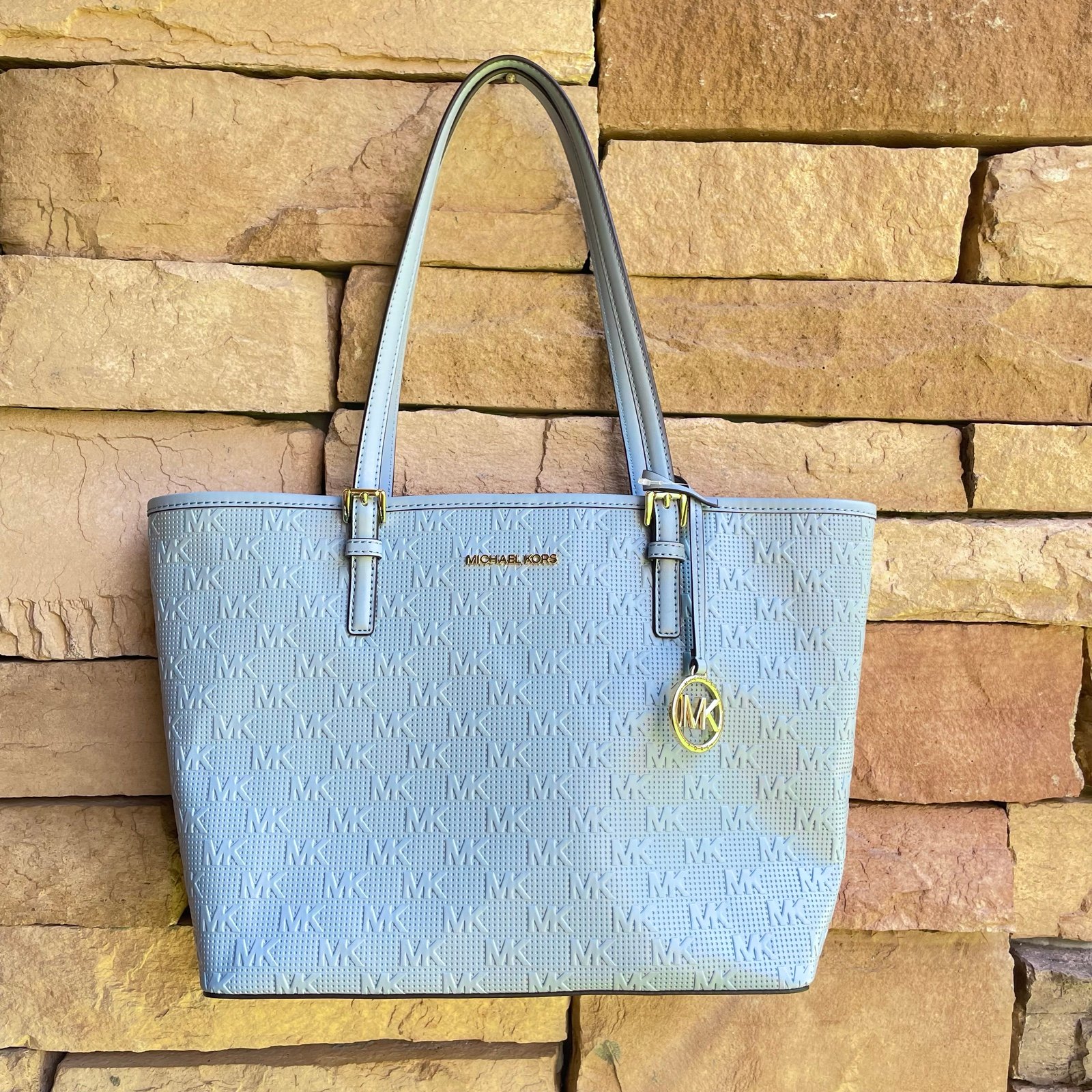 Michael Kors pale blue medium Jet Set Carry All Tote NWT