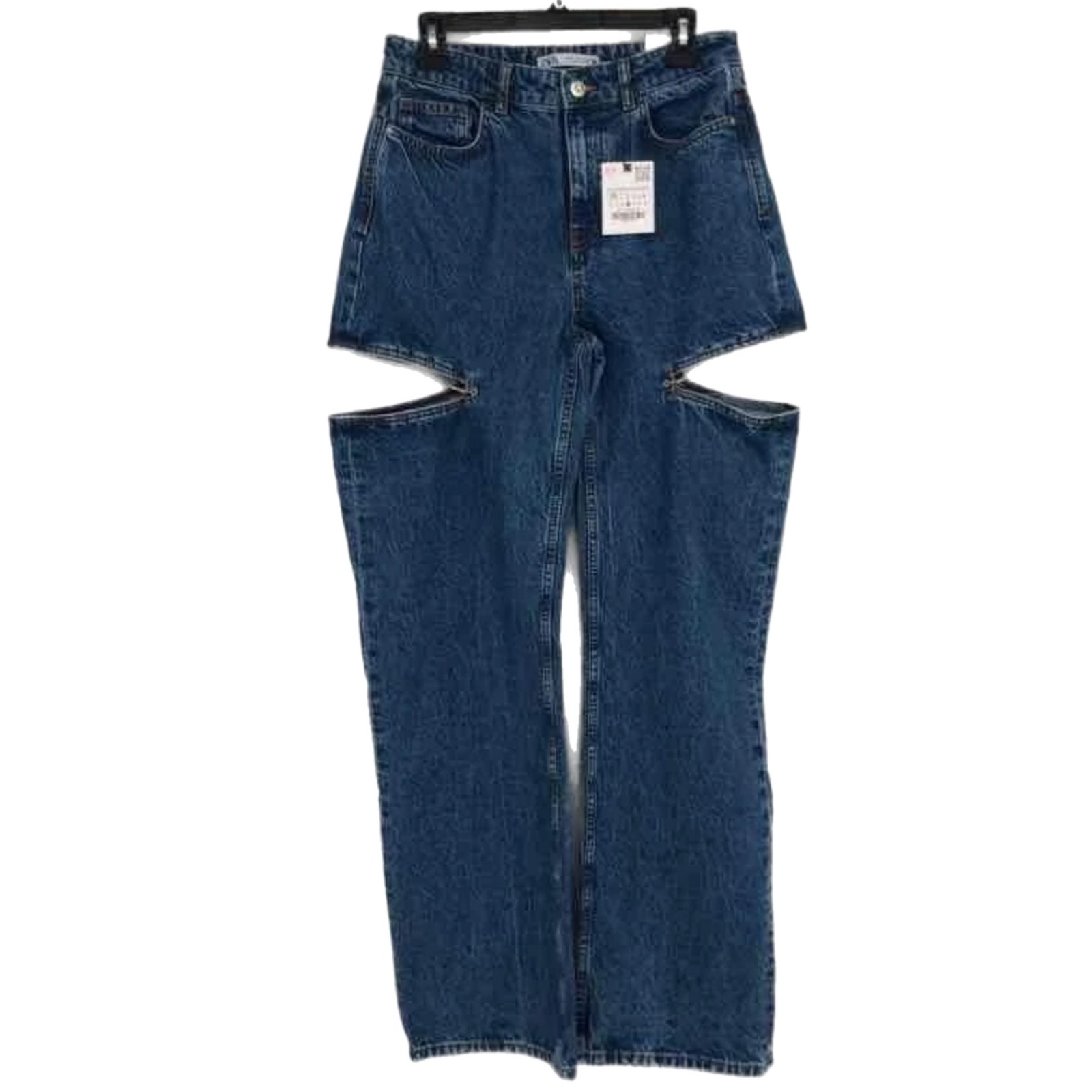 ZARA Mid Waist Straight Leg Cut Out Jeans Size 6 NWT