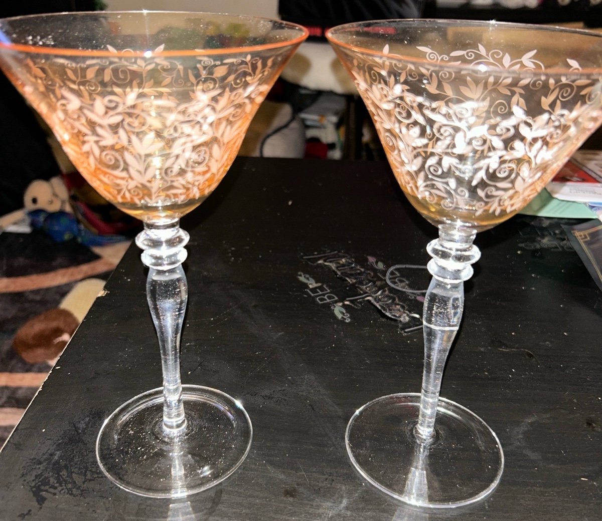 2 Miller Rogaskka Venetian Amber Martini Champagne Coupe Glasses