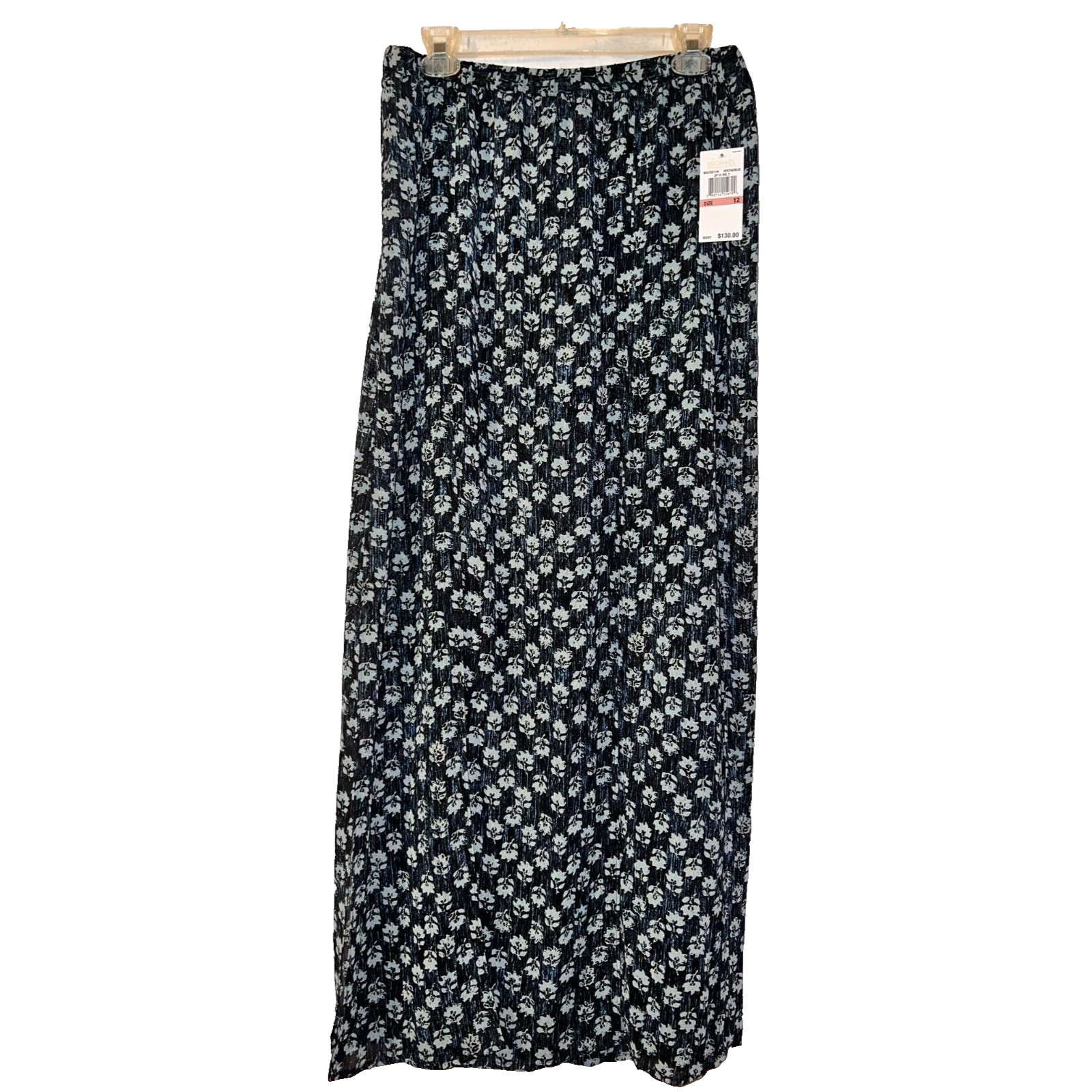 New 130 MICHAEL Michael Kors LAKHERI Maxi Side Slit Leaf Heritage Blue Skirt 12