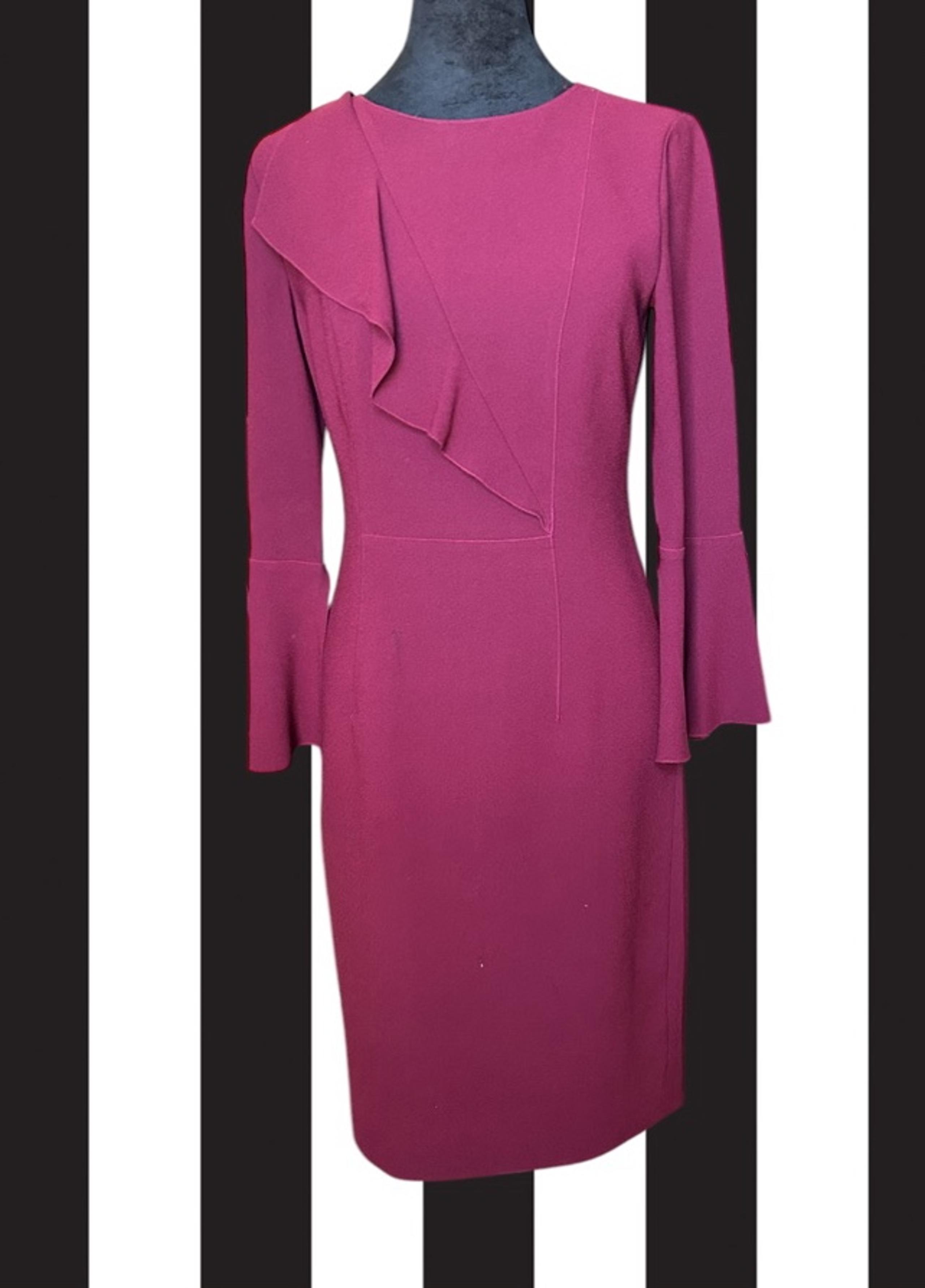 Elie Tahari 2 Burgundy Long Flutter Sleeves Ruffle Accent Cocktail Dress