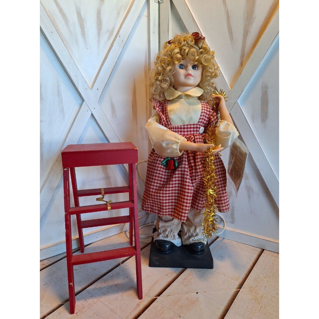 Telco 1986 Motionette Girl 21 Blonde Curly Hair Red/White Checked Dress Ladder