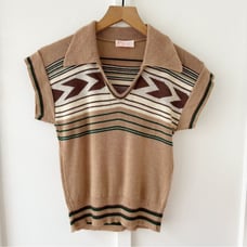 VINTAGE 70’s tan collard short sleeve sweater