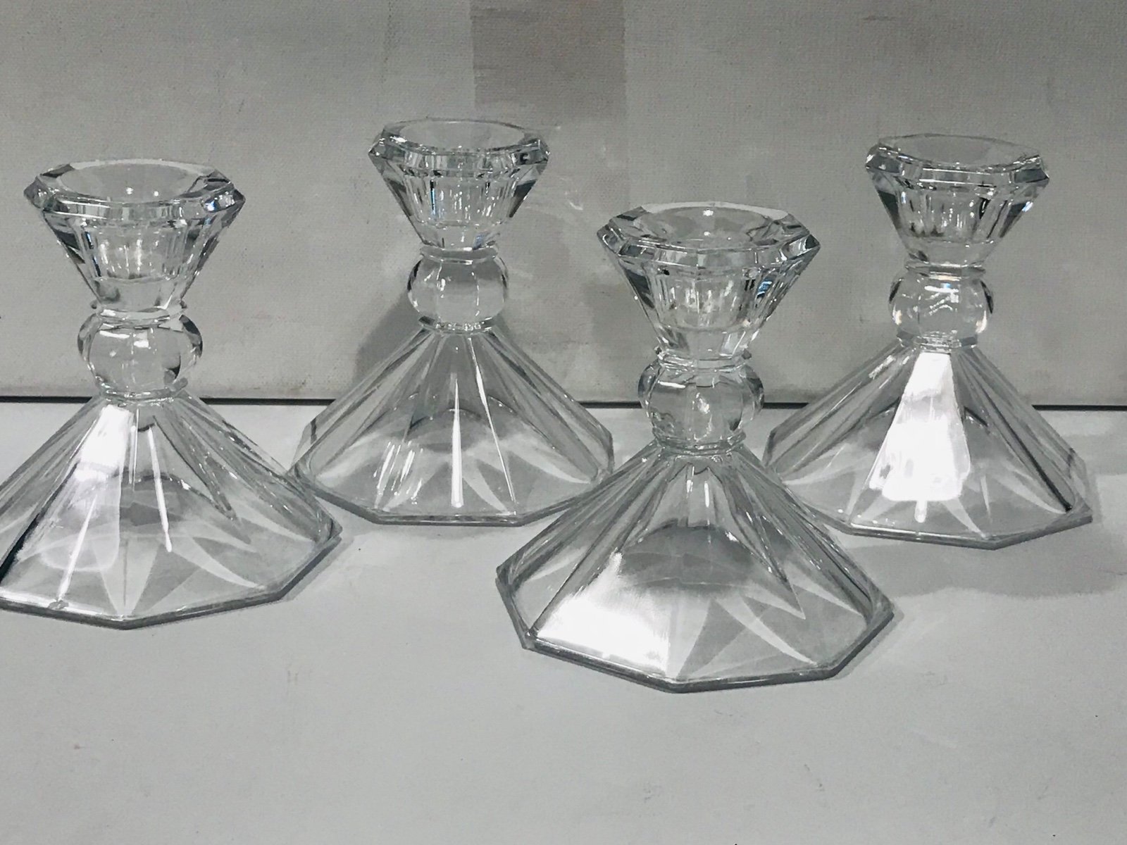 Vintage Oleg Cassini Set Of 4 Genuine Clear Crystal Glass Candlestick Holders. B