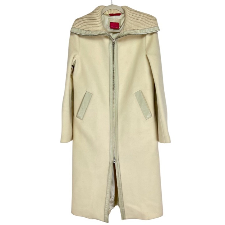 Mackage Women's SZ 6 Zip-Front Cashmere Wool Long Coat Leather Trim Long Sleeve