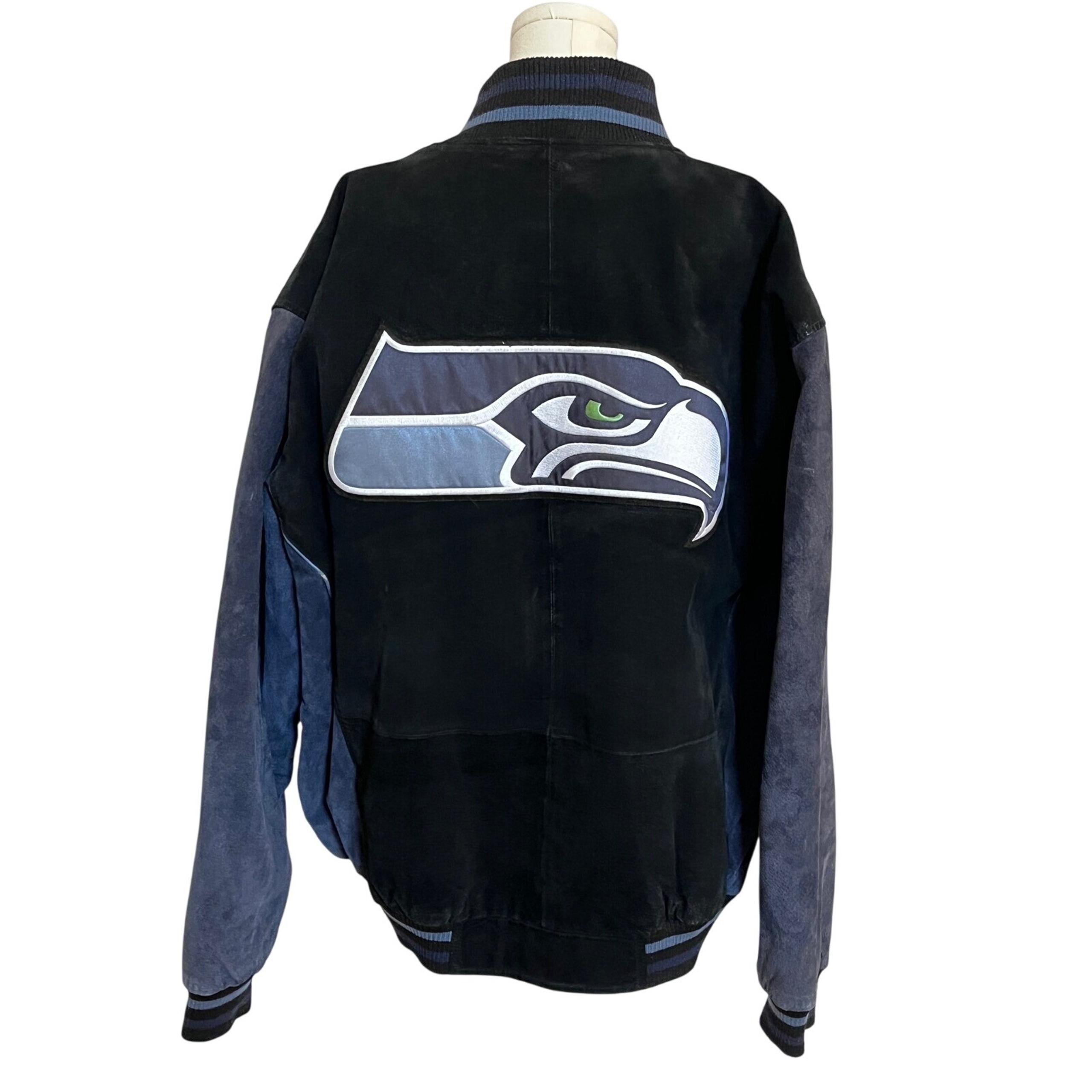 Vintage NFL Seattle Seahawks Jacket Suede Leather Bomber Full Zip Mens XL
