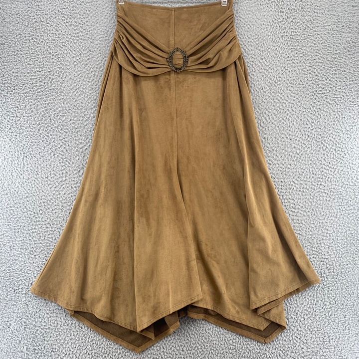 Joseph Ribkoff Skirt Women 6 Brown Handkerchief Hem Long Midi Boho Sueded Buckle