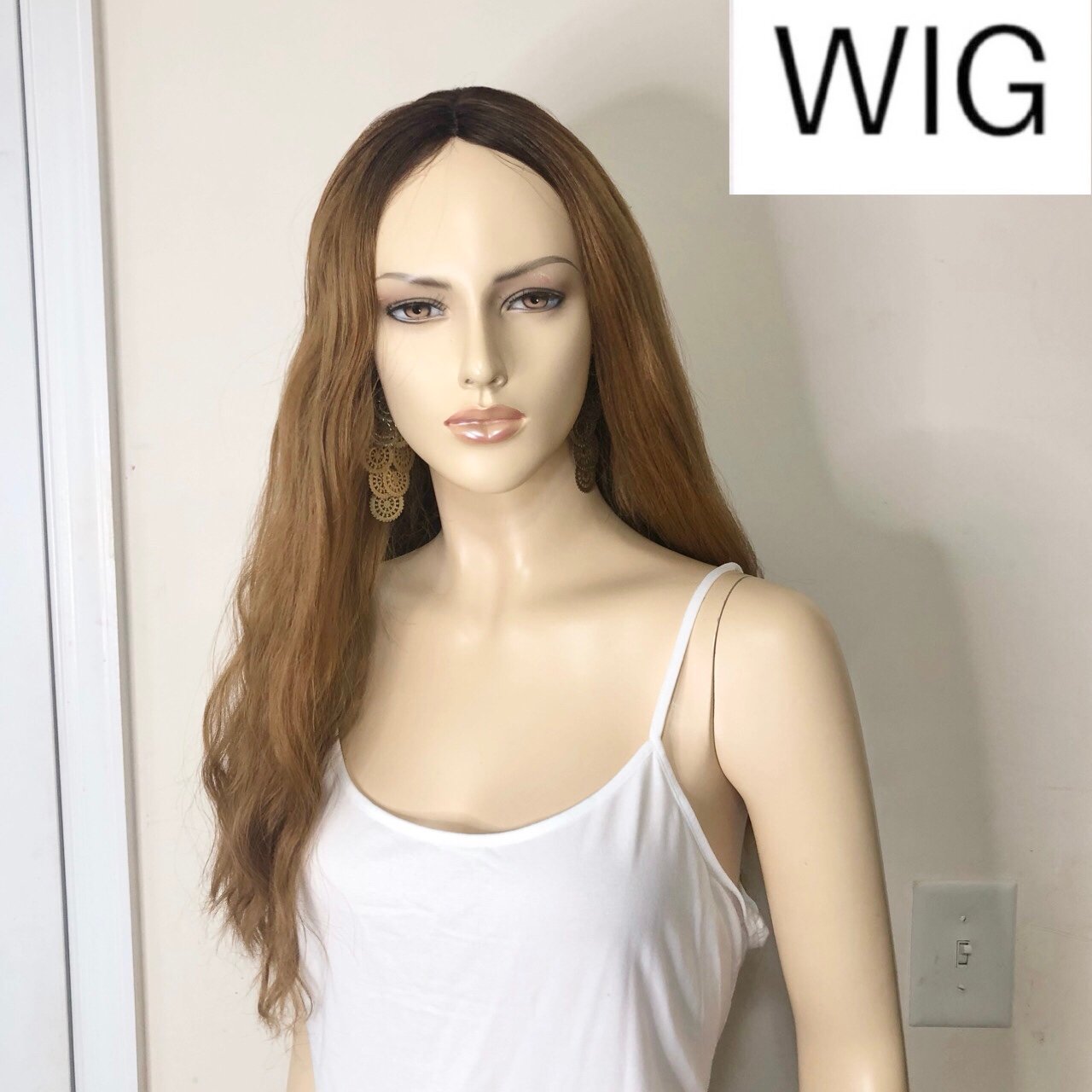 BROWN Honey Copper Middle Part 28 Inches Long Straight Wavy Synthetic WIG