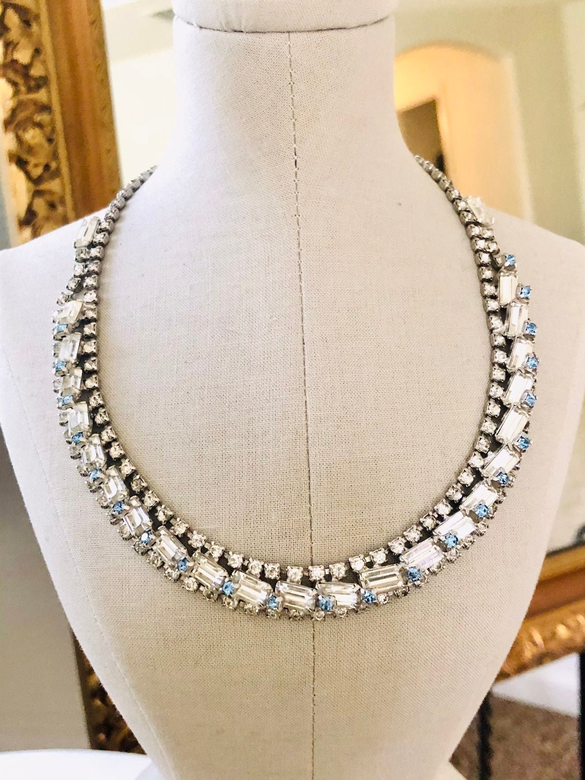 STUNNING Something BLUE Vintage Rhinestone Necklace
