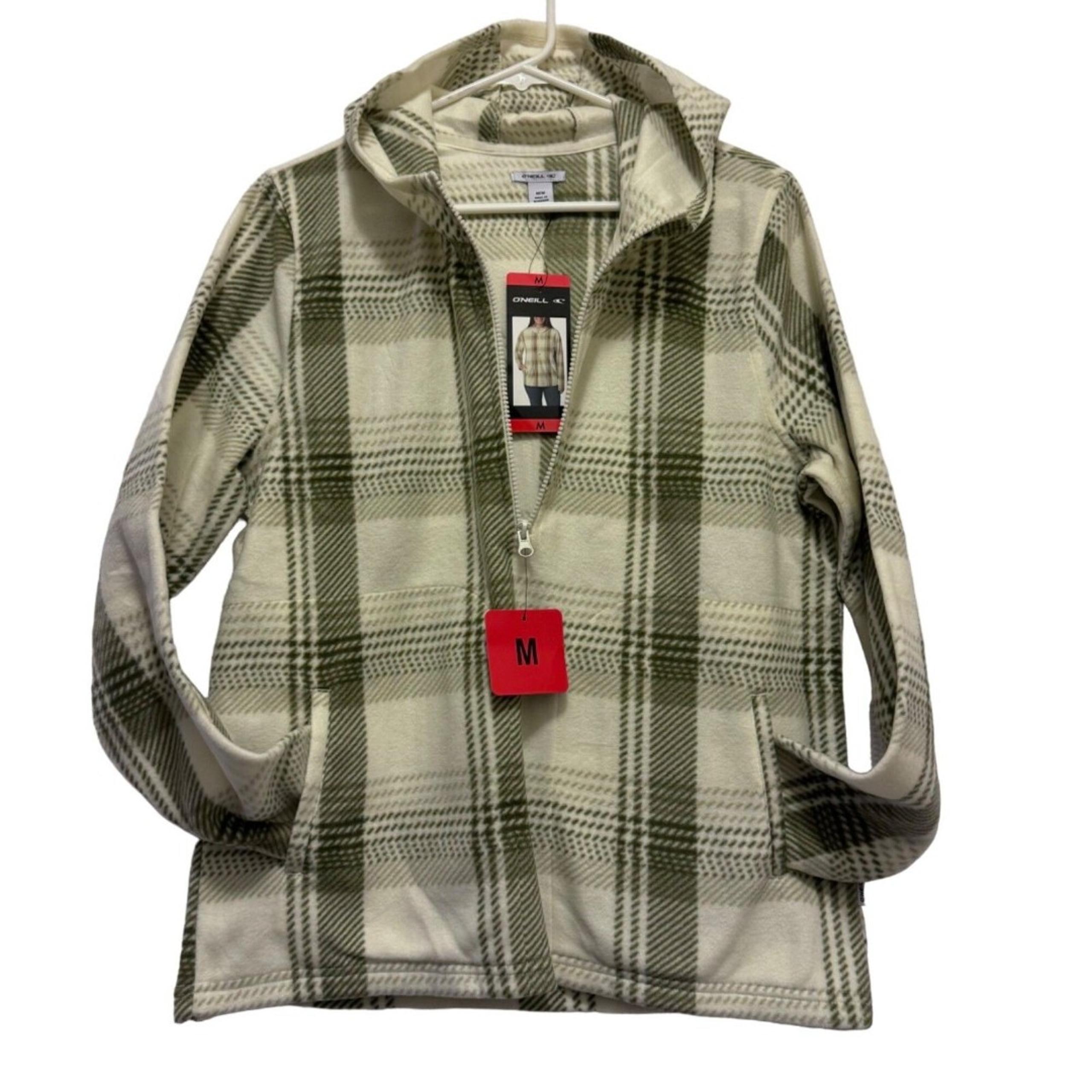 ONeill Womens Size Medium Plaid Fleece Hoodie Jacket Shacket Coat