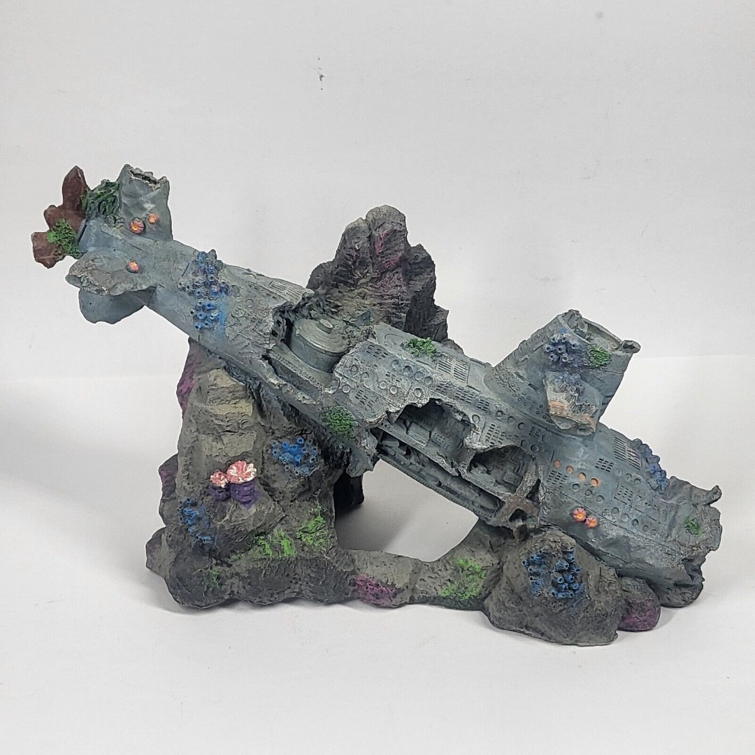 Sunken Submarine Shipwreck Aquarium Decor Statue 12 Long