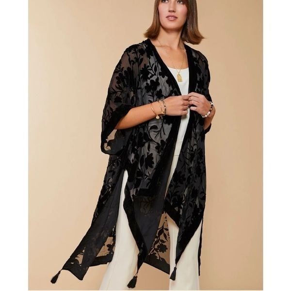NWT Spartina Sheer Velvet Kimono Wrap Shawl Cardigan One Size 128