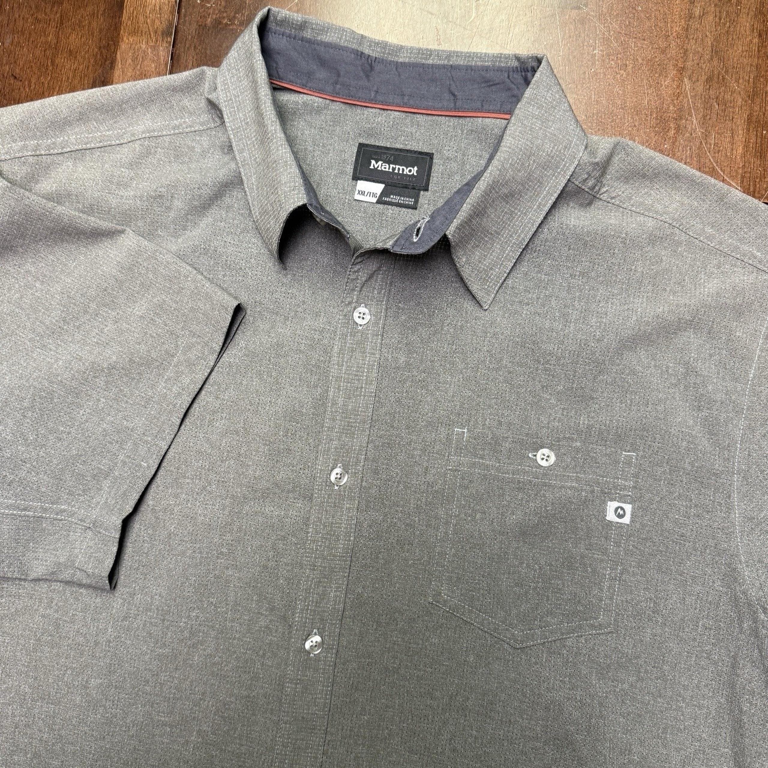 Marmot Short Sleeve Shirt Mens XXL Button Gray Stretch Active Hike Breathable