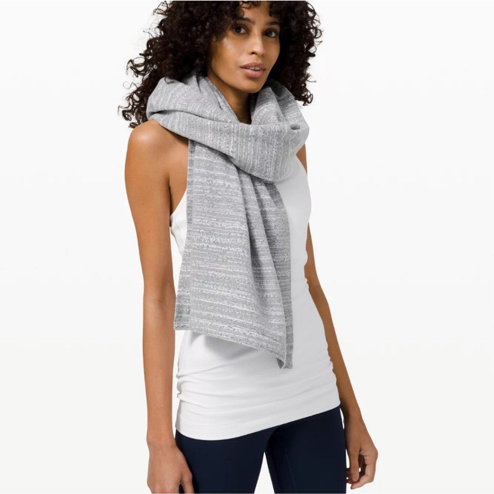 Lululemon Gray Stripe Herringbone Vinyasa Snap Infinity Scarf