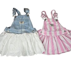 OshKosh Bgosh Baby Girl 18 Mos Denim Pink Striped Overall Dresses Lot 2
