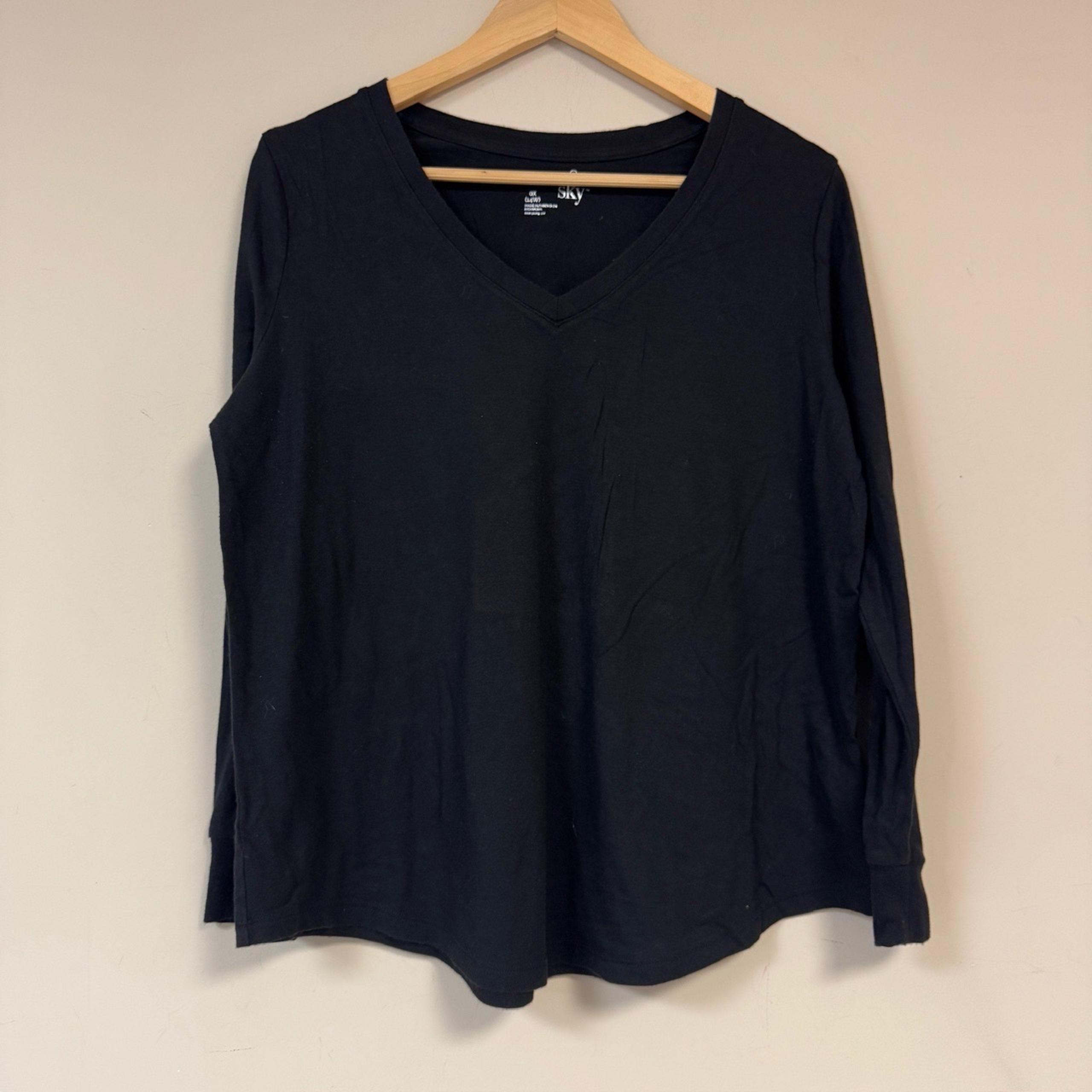 Classic Black Shirt Womens 0X Casual Long Sleeve V Neck Minimalist Chic Neutral