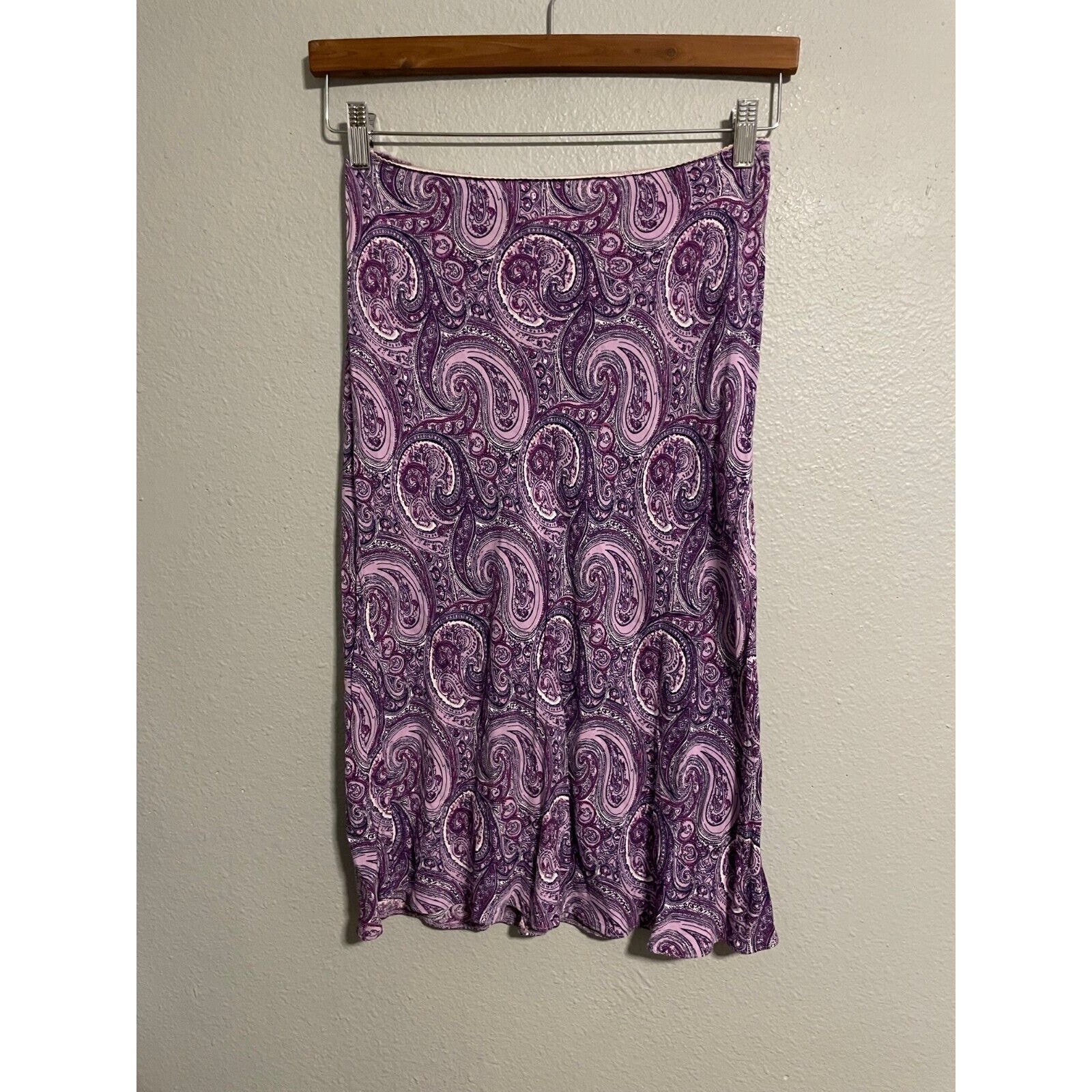 Vintage New Look Womens Skirt Size 8 Purple Paisley Viscose Pull On Fairy 90s
