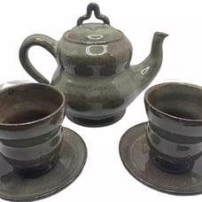 Ceramic Tea Set MCM Hand Made Signed Glazed Vintage VTG Dining