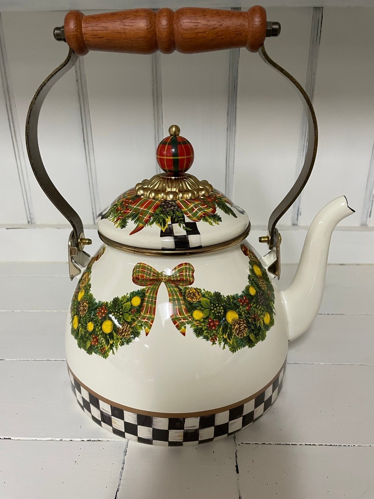 Mackenzie Childs Evergreen Tea Kettle New