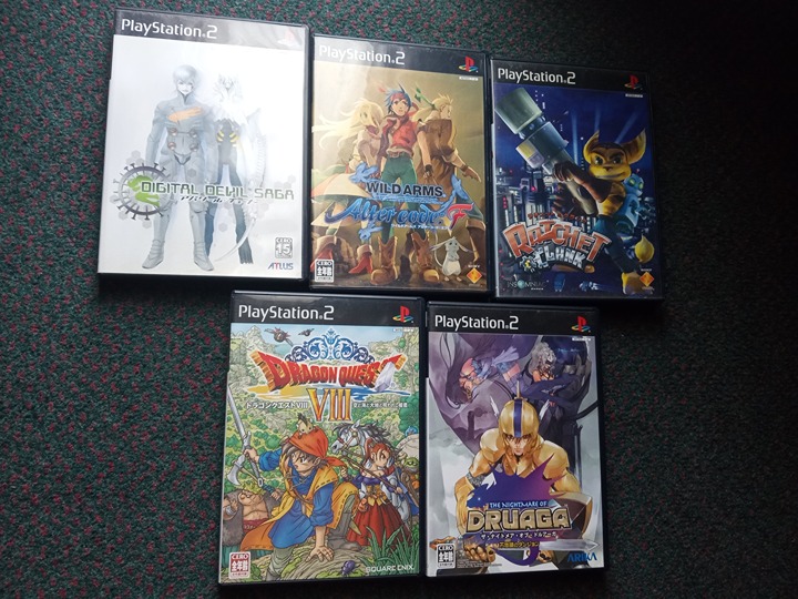 Lot of 5 PS2 games Ratchet & Clank, Wild Arms, Dragon Quest VIII Japanese region