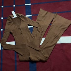 UO Harriet Ribbed Knit Jumpsuit Urban Outfitters Brown Women’s S small NWT new