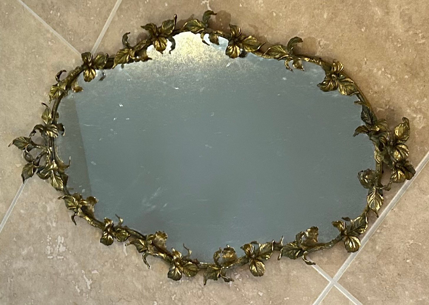 VINTAGE Beautiful Matson Filigree Floral Vanity Tray Mirror 24k Gold Plated 15”X
