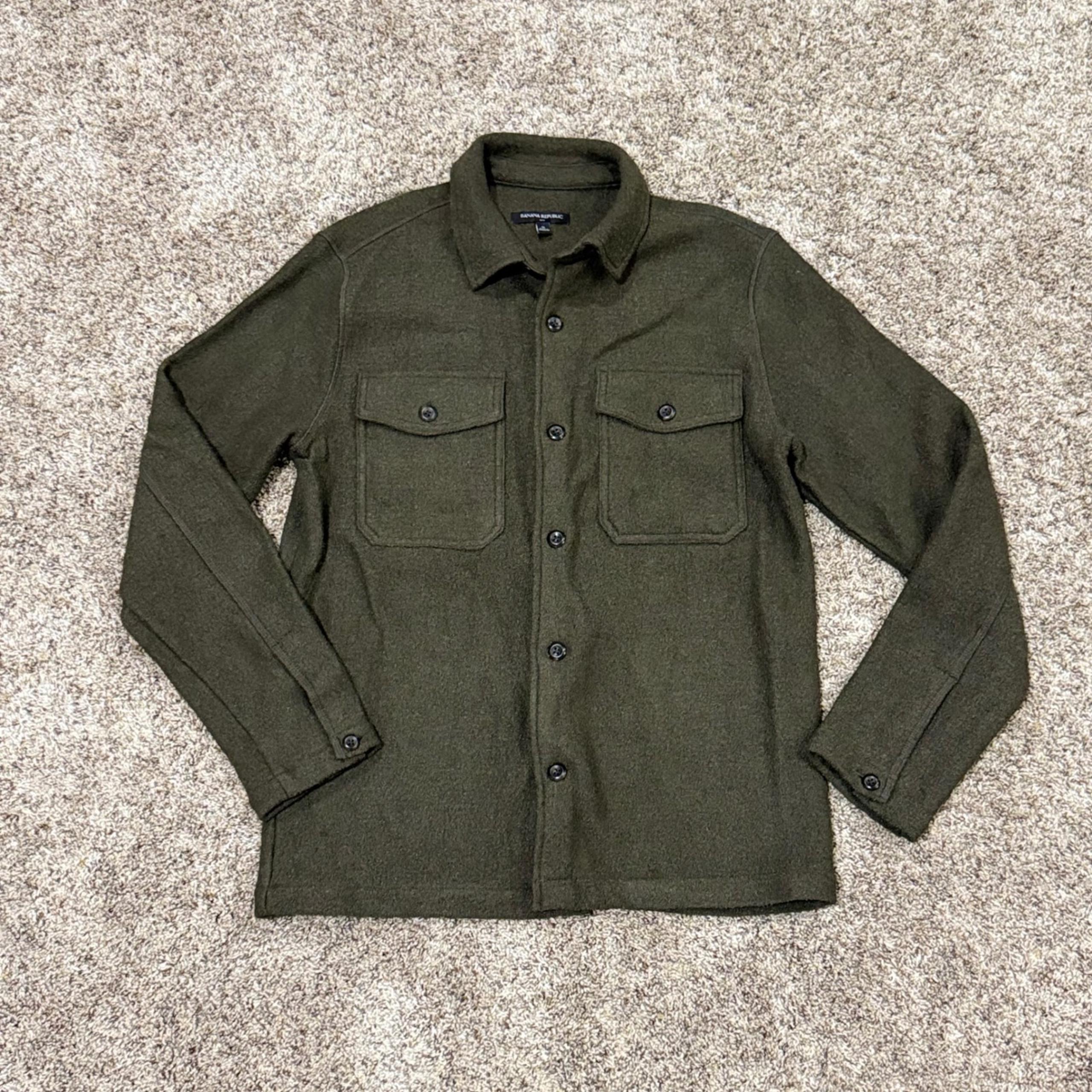 Banana Republic Wool Blend Shirt Jacket Olive Green Button Up Mens Size M