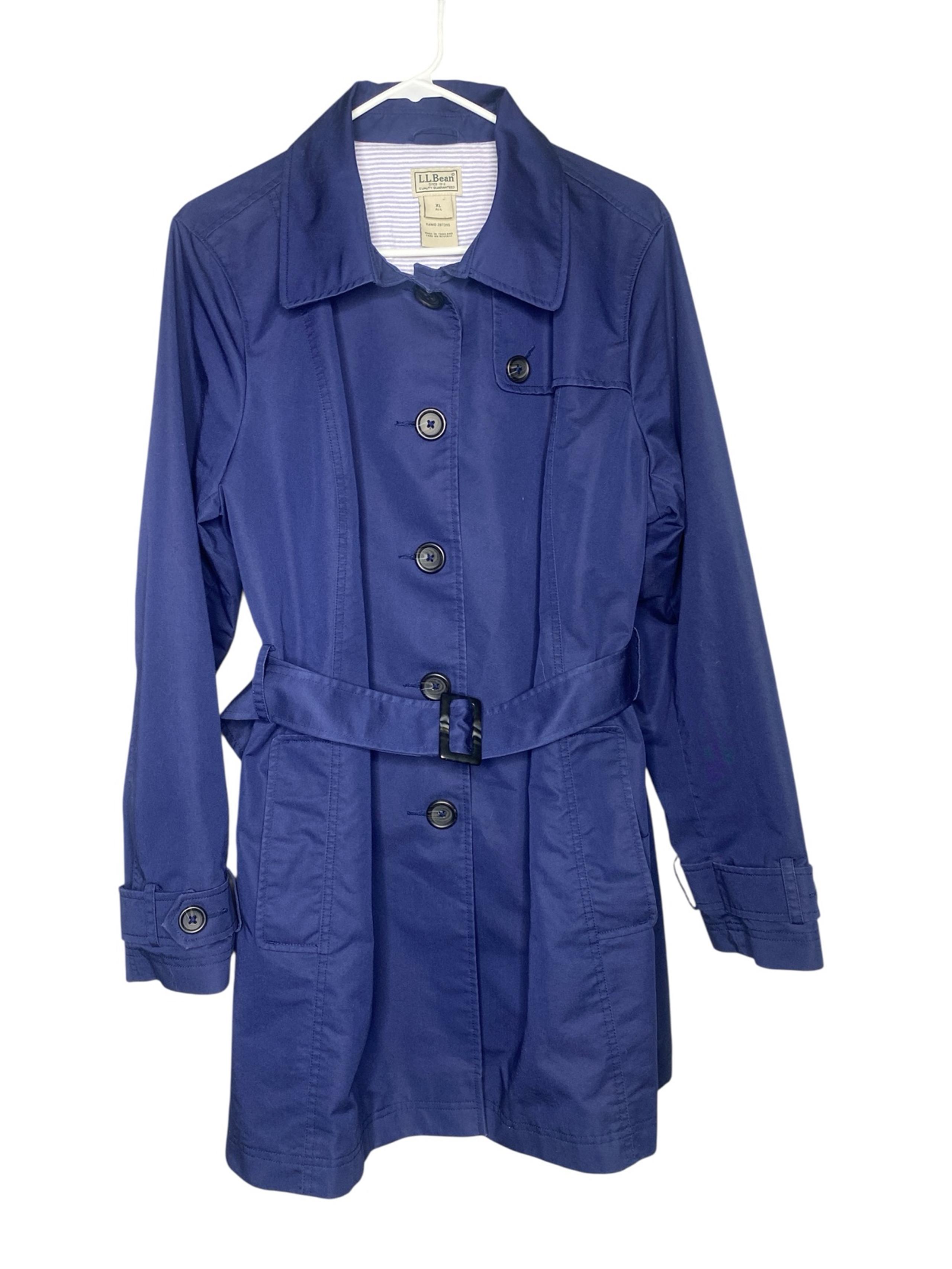 L.L.Bean Blue Belted Big Button Trench Coat Size XL