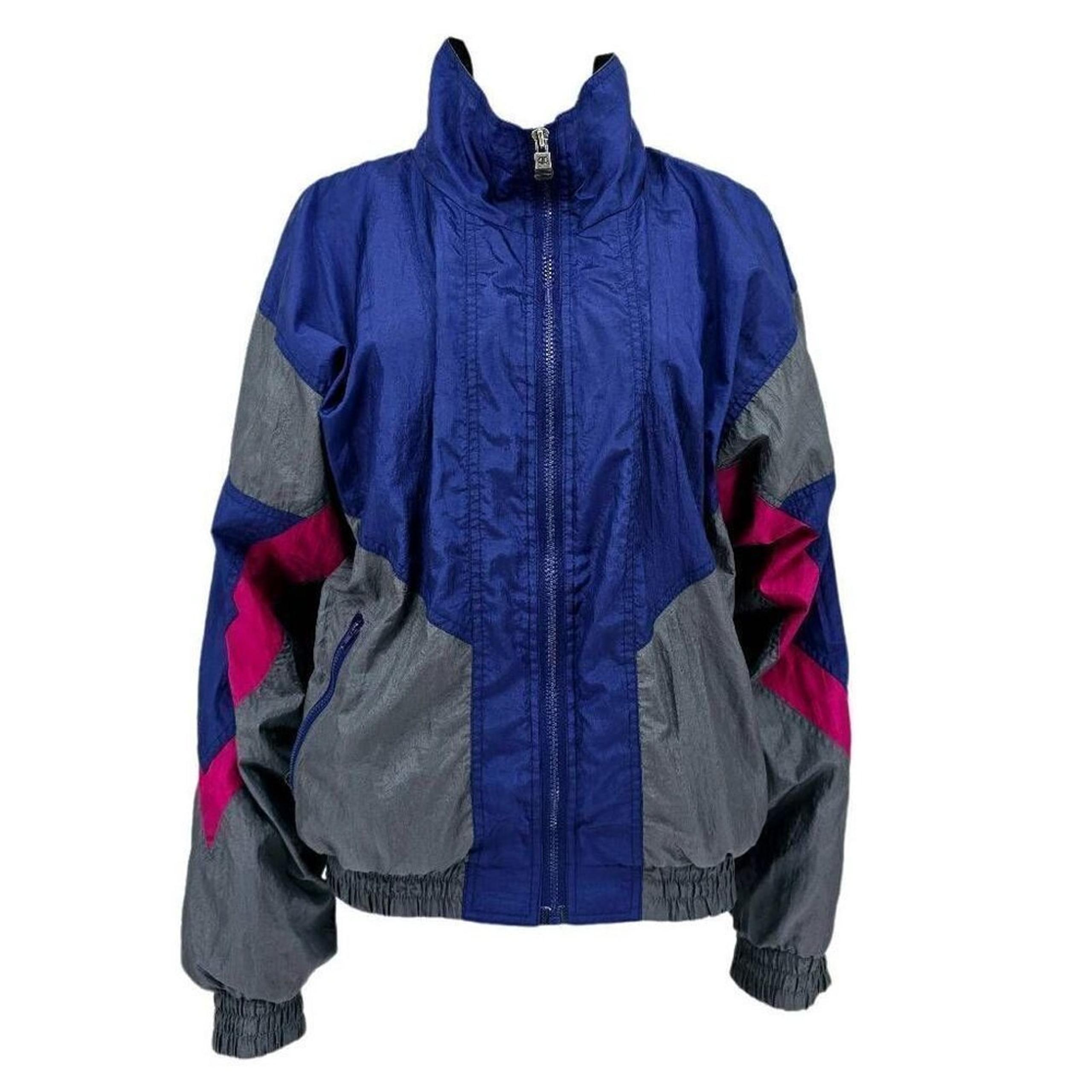 Vintage 90s Men's Champion Nylon Windbreaker Jacket Gray Blue S