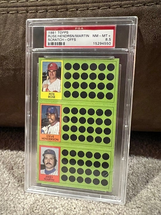 1981 topps scratch offs PSA 8.5 Pete Rose/Steve Henderson/jerry Martin