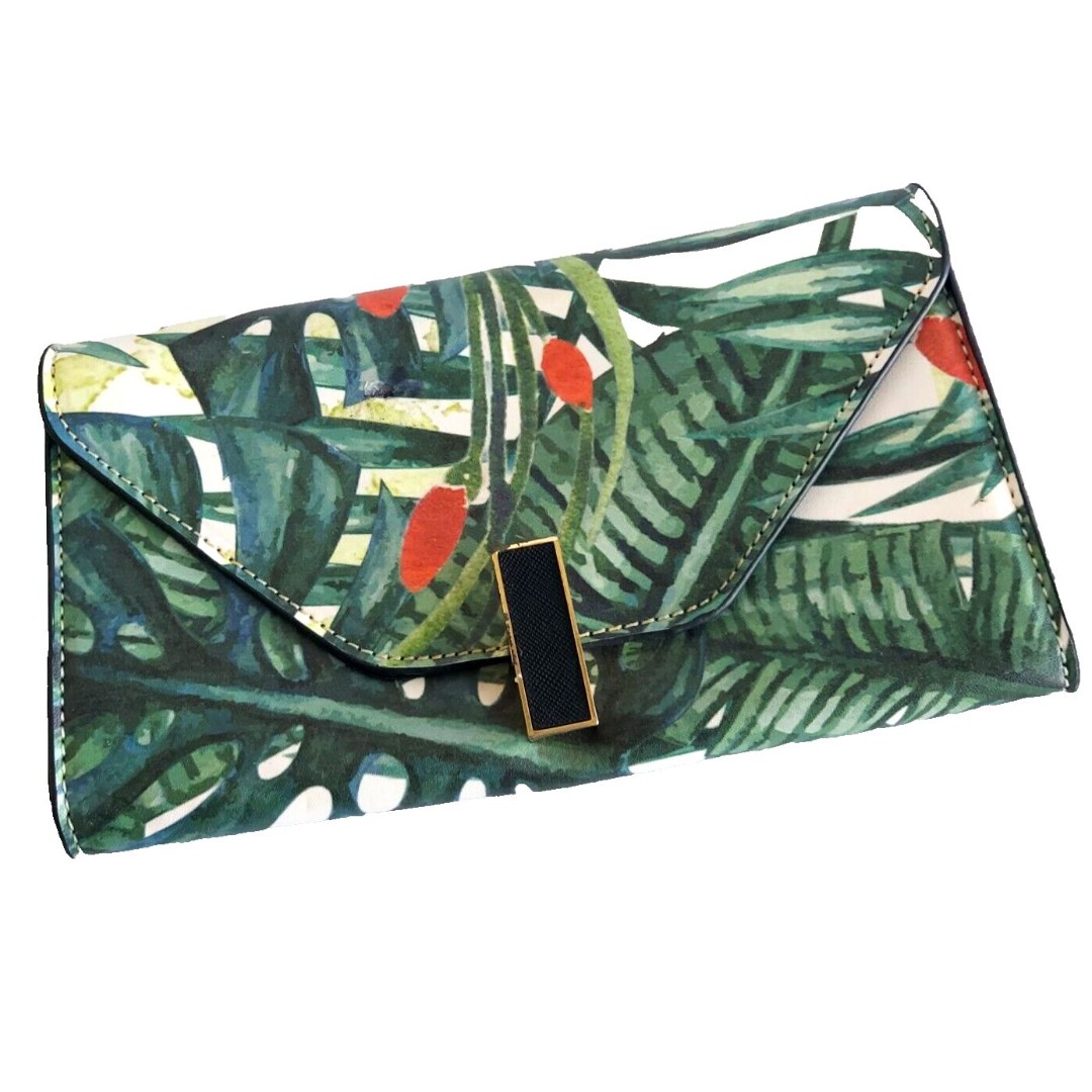 Palm Leaf Printed Vegan Leather Clutch Bag Handle No Strap MSRP 75
