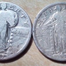 STANDING LIBERTY QUATERS, 1917S TYPE 1, 1927 S TYPE 1, MINT MARK LEFT OF FEET, M
