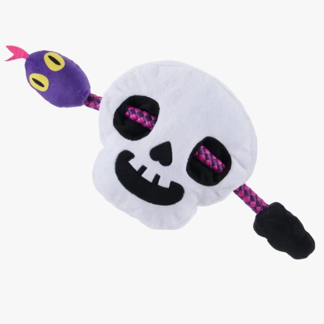 NWT Bark Box Dog Toy MONSTER MUTTS, Sssskull, All Dog Sizes, Plush Toy with Rope