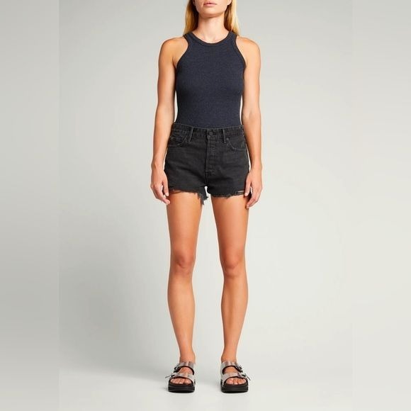 NWT GRLFRND Helena High-Rise Cutoff Shorts, Black, Size 29
