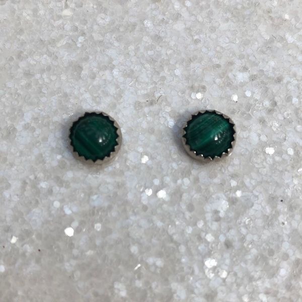 Earrings, NEW Green African Malachite & Sterling Silver Stud Earrings, Handmade,