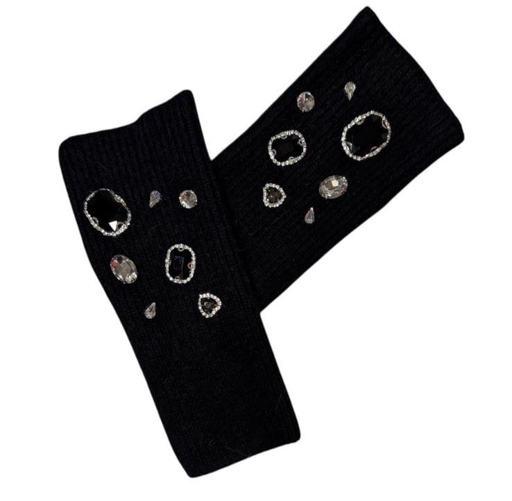 Adrienne Landau Embellished Fingerless Gloves (Black) • 80 MSRP