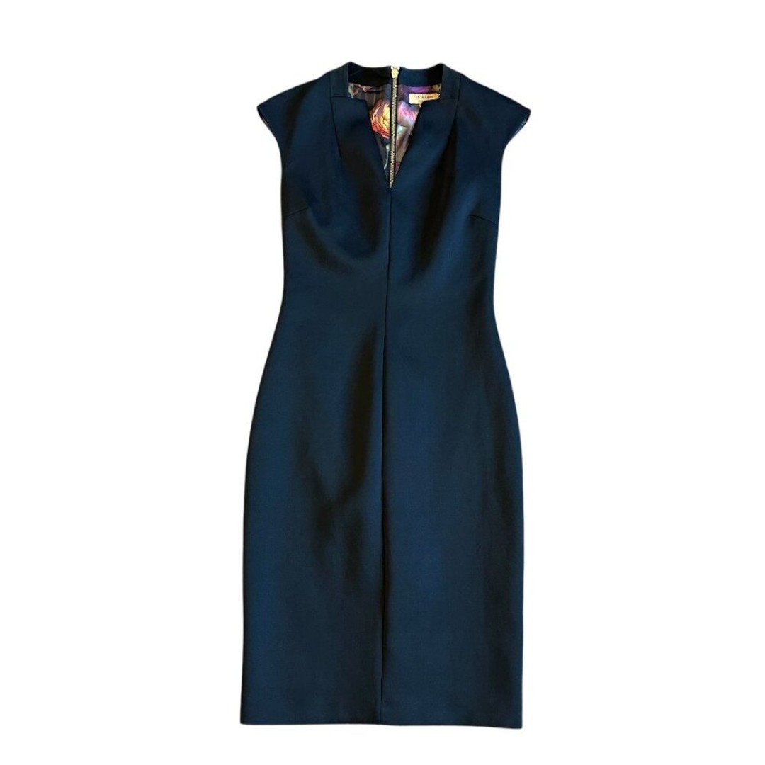 Ted Baker London Black Sleeveless Sheath Dress Scuba Stretch Size 4 Women's