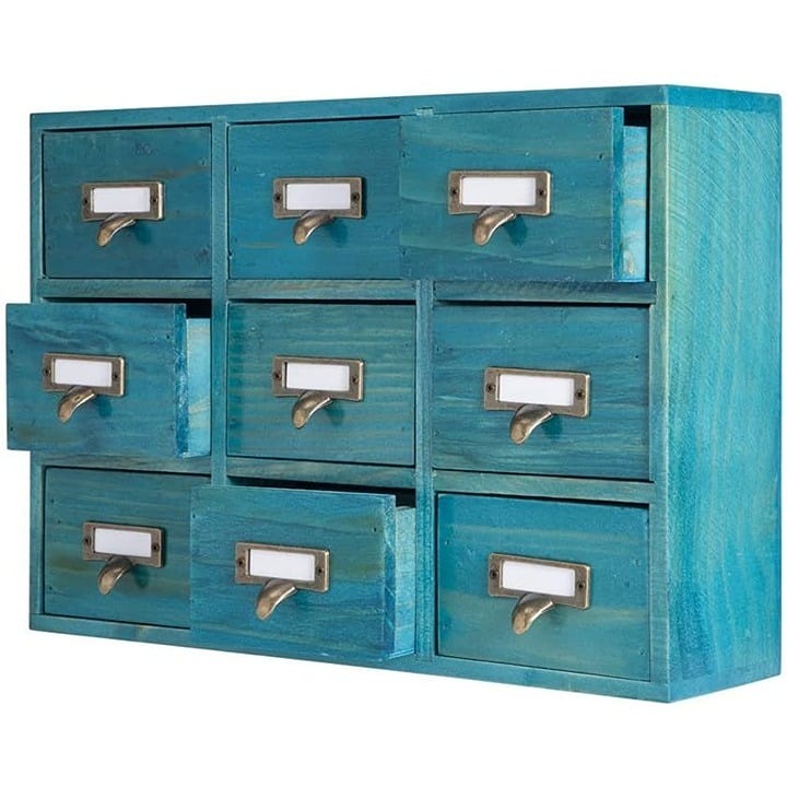 9 Drawers Library Card Catalog Apothecary Cabinet with Labels