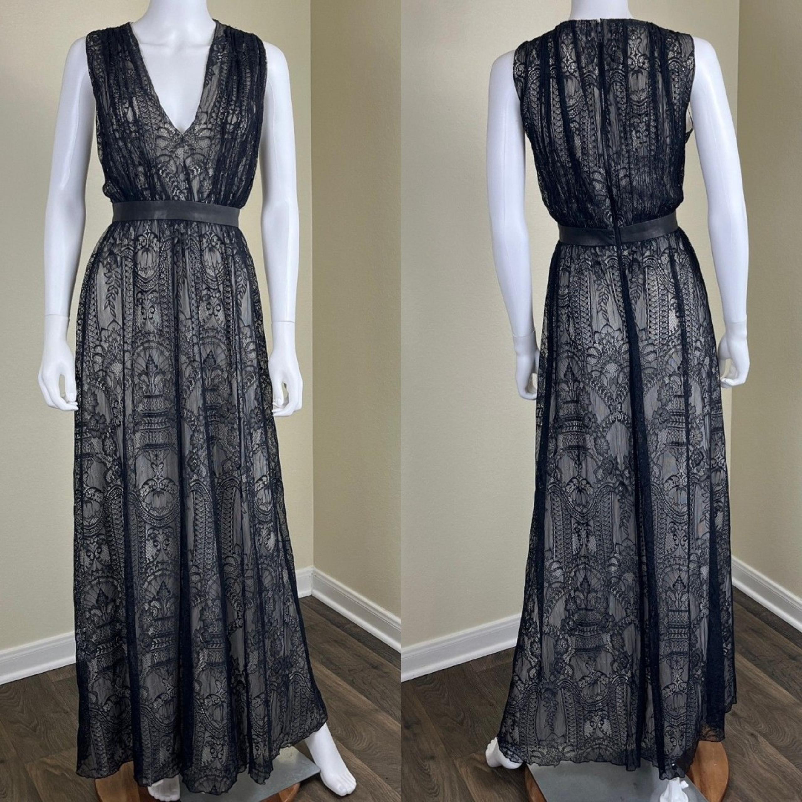 Alice + Olivia Women's Size M Black Sybil Lace Maxi Dress Gown Whimsigoth Party