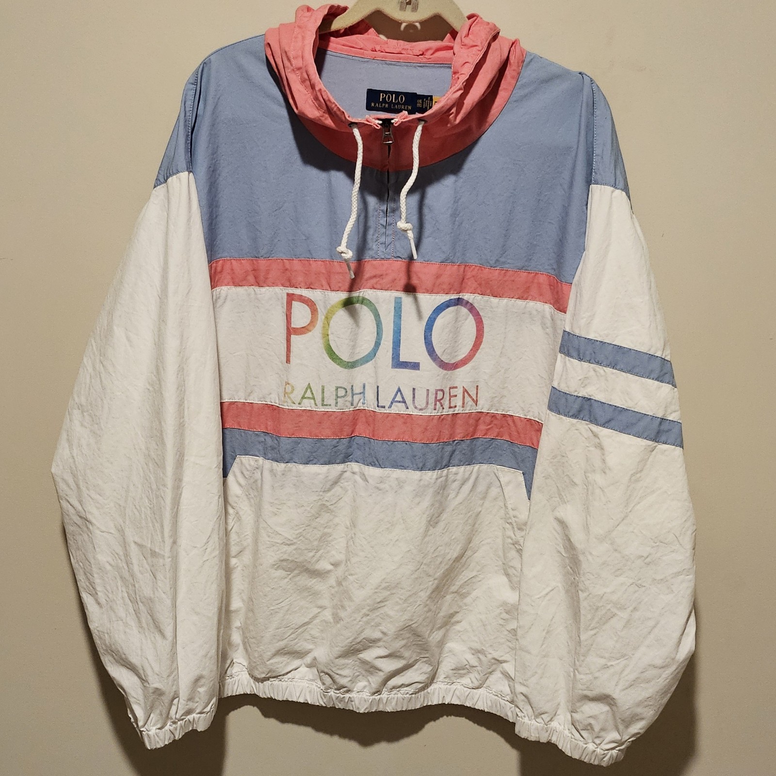 NWOT Ralph Lauren 1/4 Zip Pullover Hoodie Windbreaker - Pastel - Oversized XXL