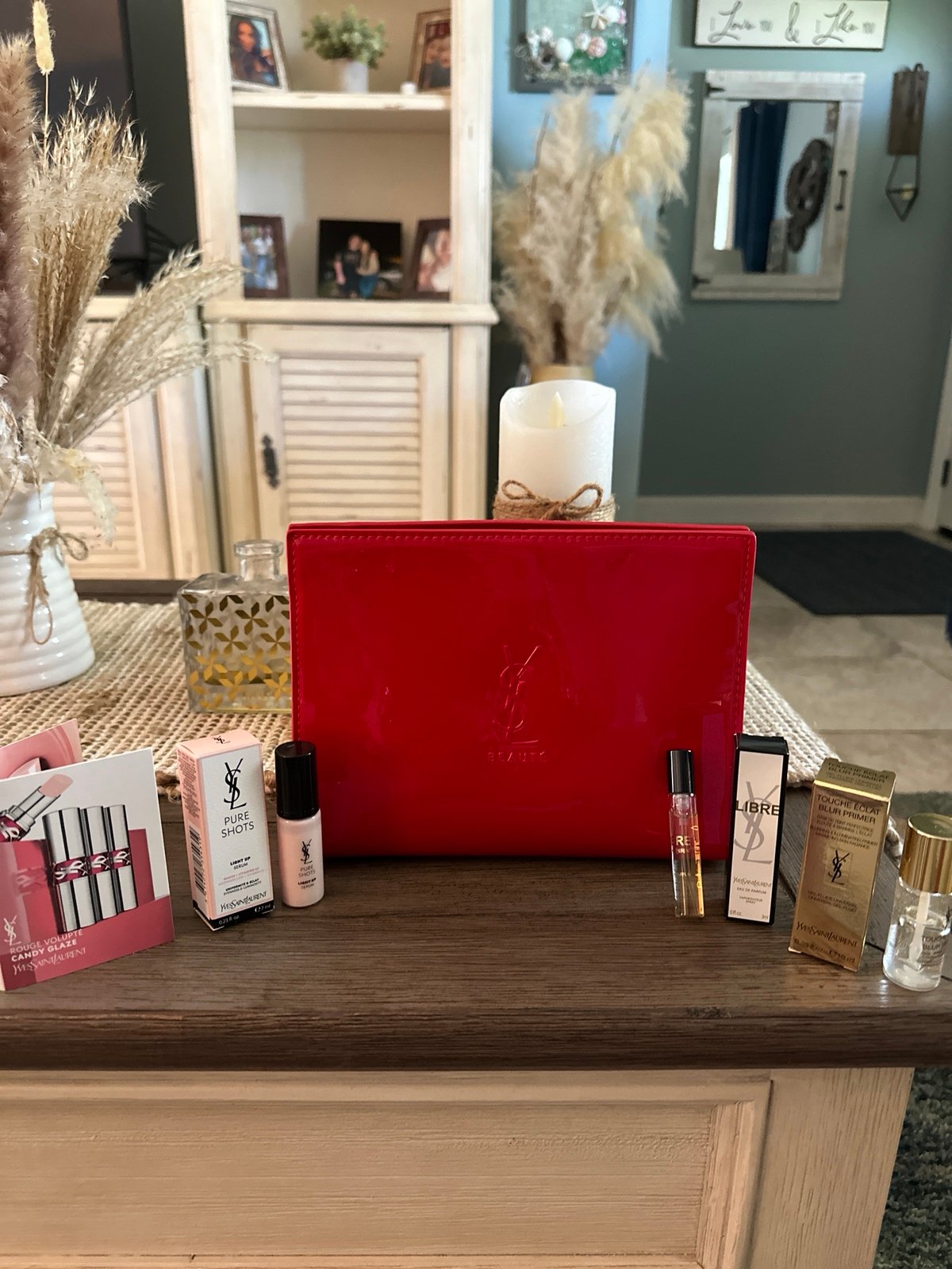 Red YSL LeatherCosmetic-Makeup Bag/Clutch beautiful Faux/patent leather