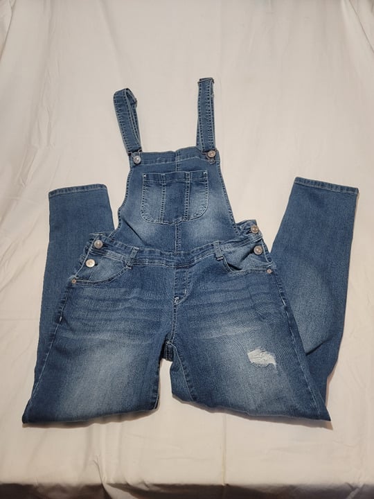 WALLFLOWER Women's LARGE Distressed Stretch Denim Bib OVERALLS WFN109090K