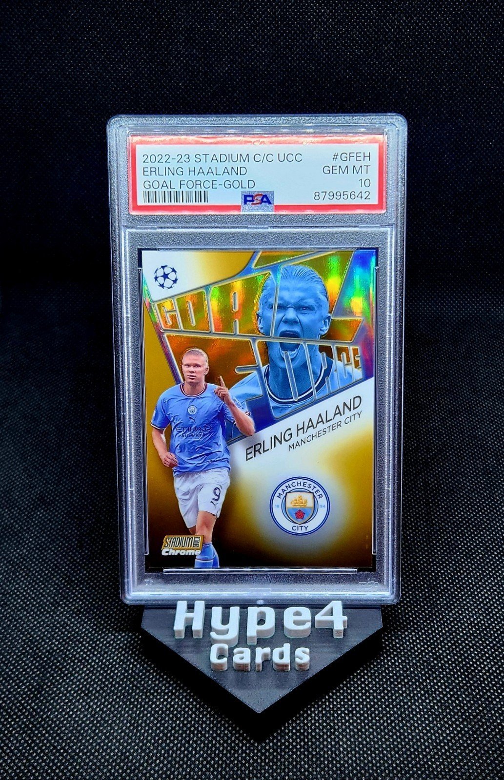 2022-23 Topps Stadium Club Chrome UCC Erling Haaland Goal Force Gold /50 PSA 10