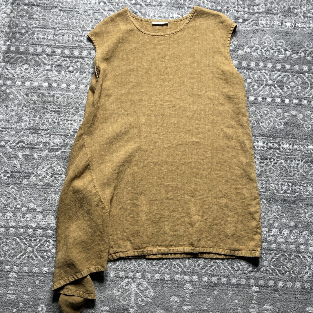 Bryn Walker Womens Asymmetrical Sleeveless Linen Tunic Top 2X Tan USA Lagenlook