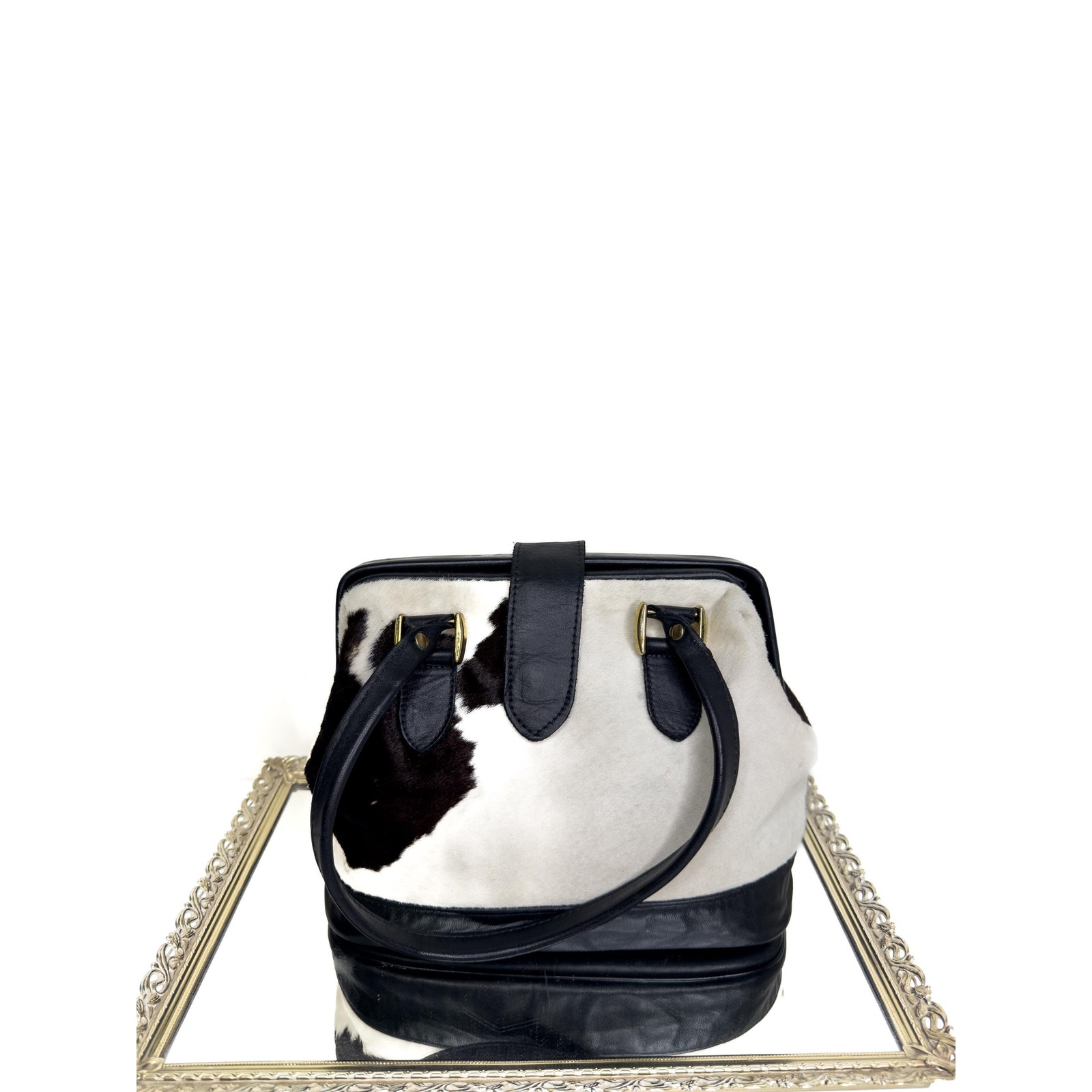 Rare Vintage Mallory Leather Cowhide Top Handle Bag | Western Real Cowhide