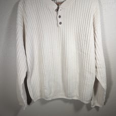 David Taylor Cable Knit Henley Sweater 100% Cotton Made In USA Large